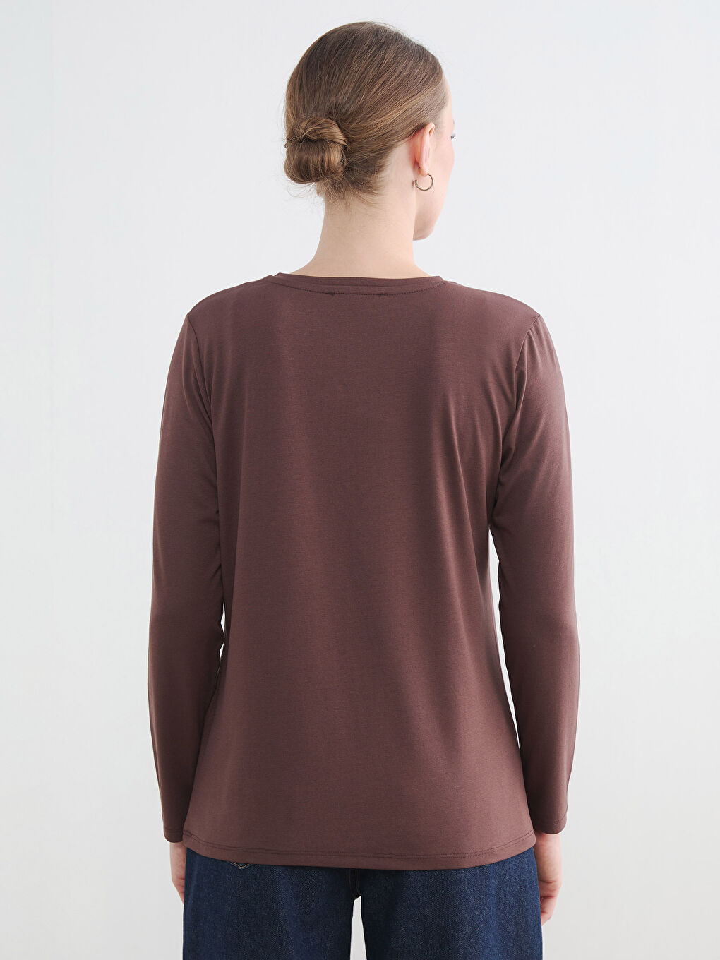 Kahverengi Bisiklet Yaka Taşlı Kadın Body-3