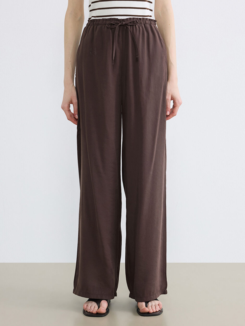 Kahverengi Beli Lastikli Modal Karışımlı Kadın Pantolon-1