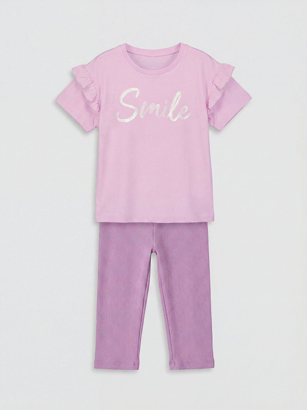 Lila Baskılı Kız Çocuk Taytlı Takım
