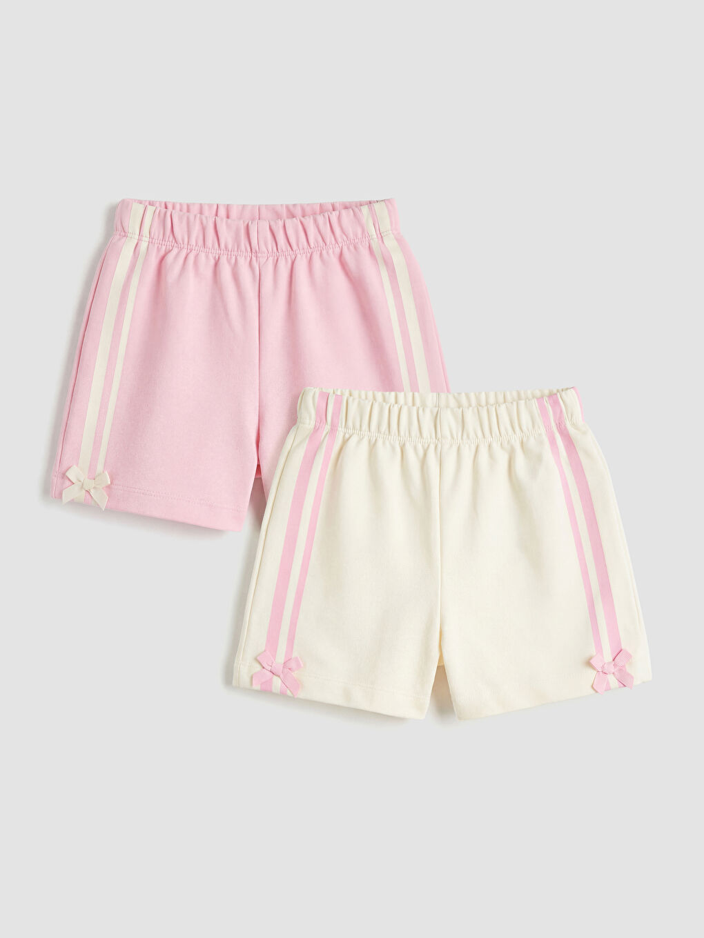 Ekru Kız Çocuk Fiyonk Detaylı Şeritli Şort 2'li