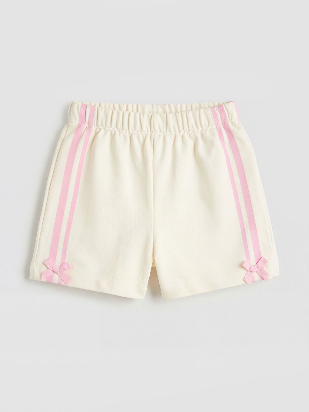 Ekru Kız Çocuk Fiyonk Detaylı Şeritli Şort 2'li-1