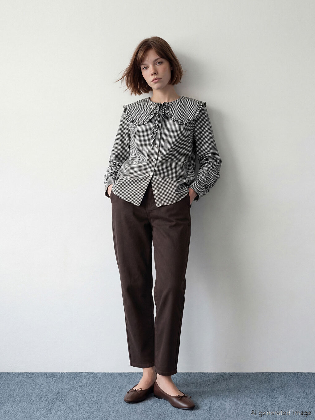 Kahverengi Beli Lastikli Slouchy Fit Kadın Jean Pantolon