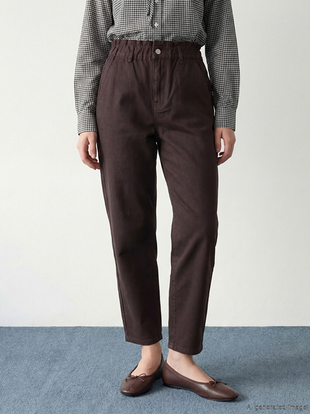 Kahverengi Beli Lastikli Slouchy Fit Kadın Jean Pantolon-2