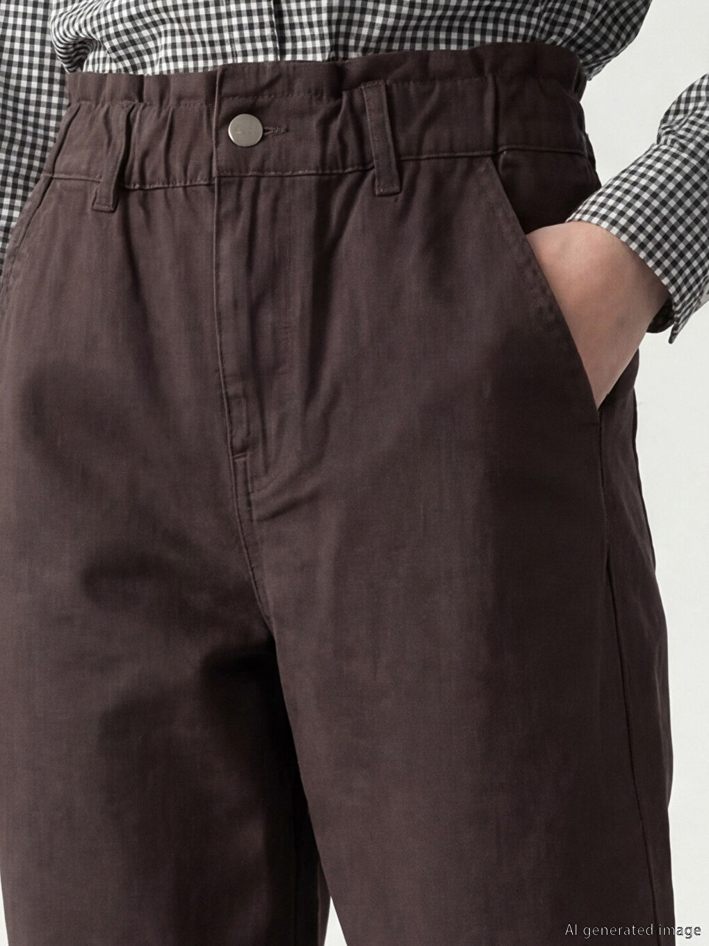 Kahverengi Beli Lastikli Slouchy Fit Kadın Jean Pantolon-4