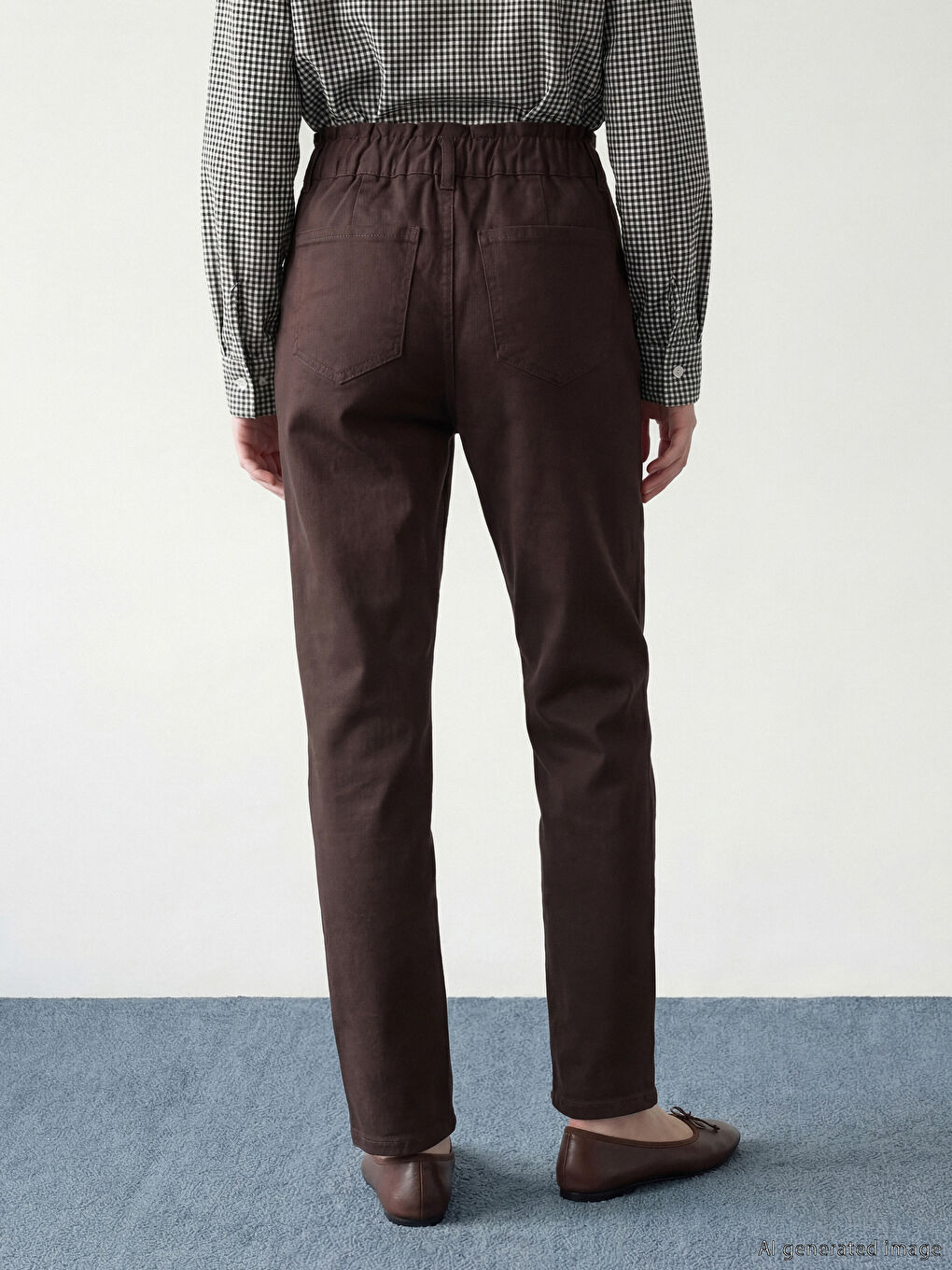 Kahverengi Beli Lastikli Slouchy Fit Kadın Jean Pantolon-6