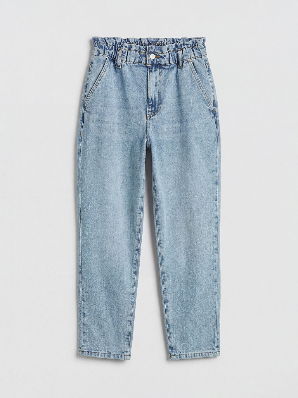 İndigo Beli Lastikli Slouchy Fit Kadın Jean Pantolon