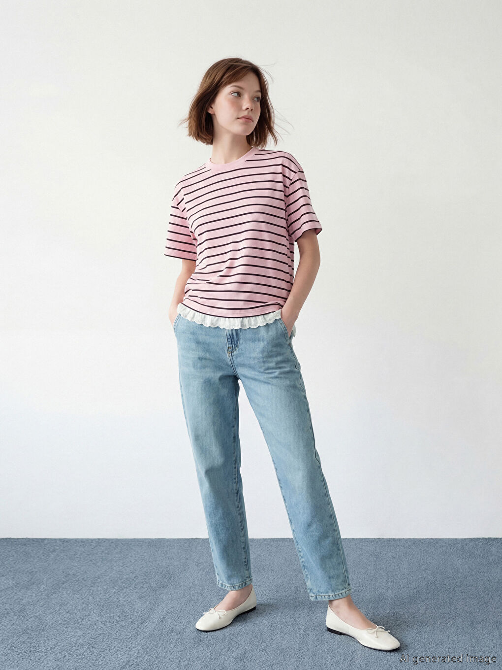 İndigo Beli Lastikli Slouchy Fit Kadın Jean Pantolon