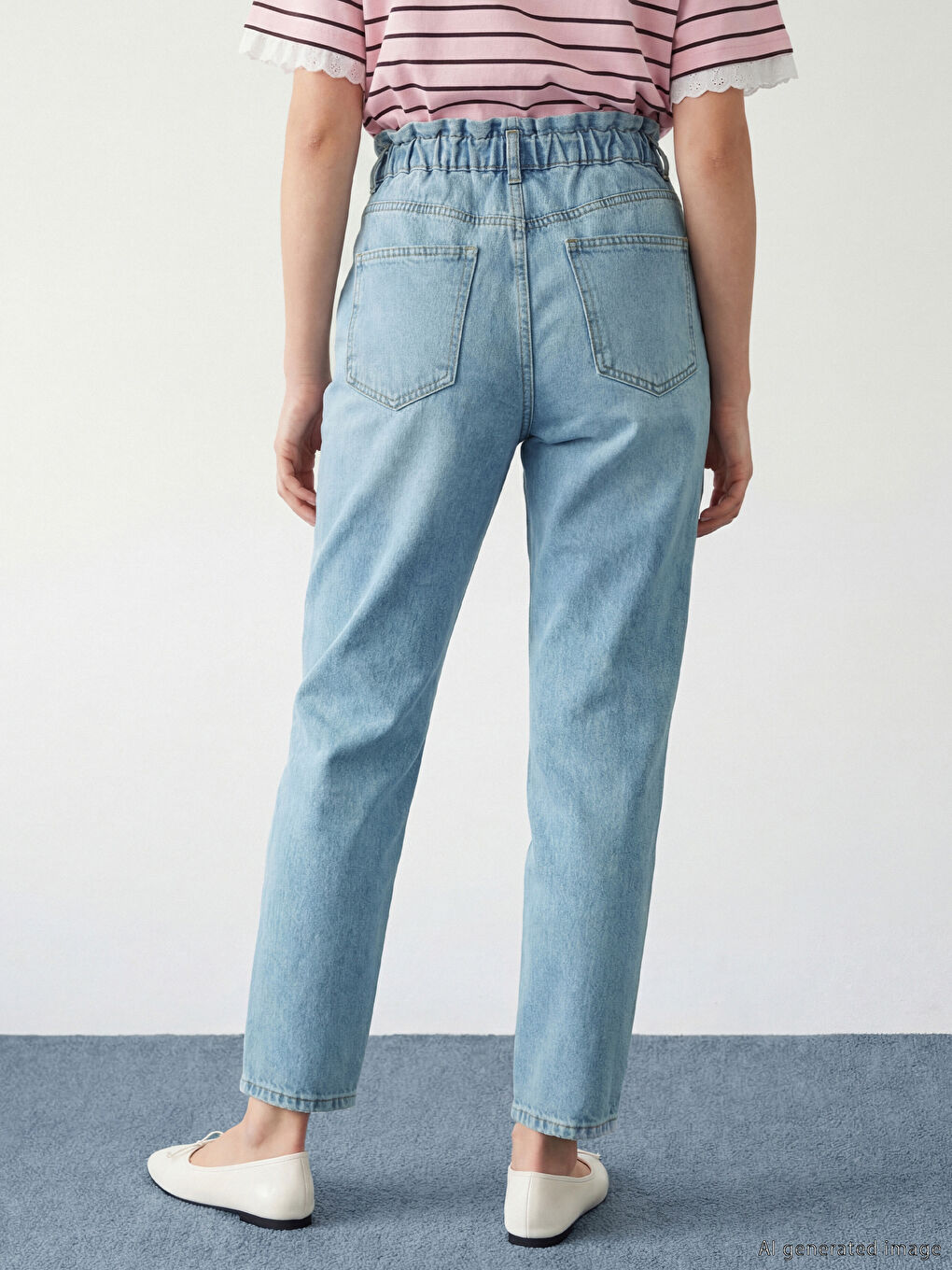 İndigo Beli Lastikli Slouchy Fit Kadın Jean Pantolon-7