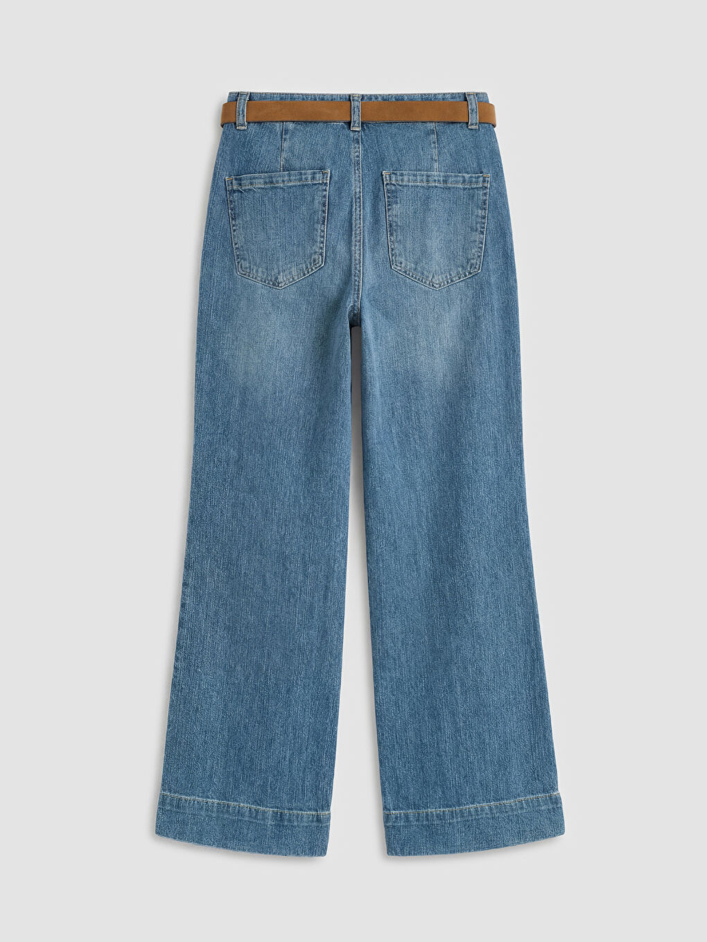 İndigo Beli Kemerli Wideleg Kadın Jean Pantolon-1