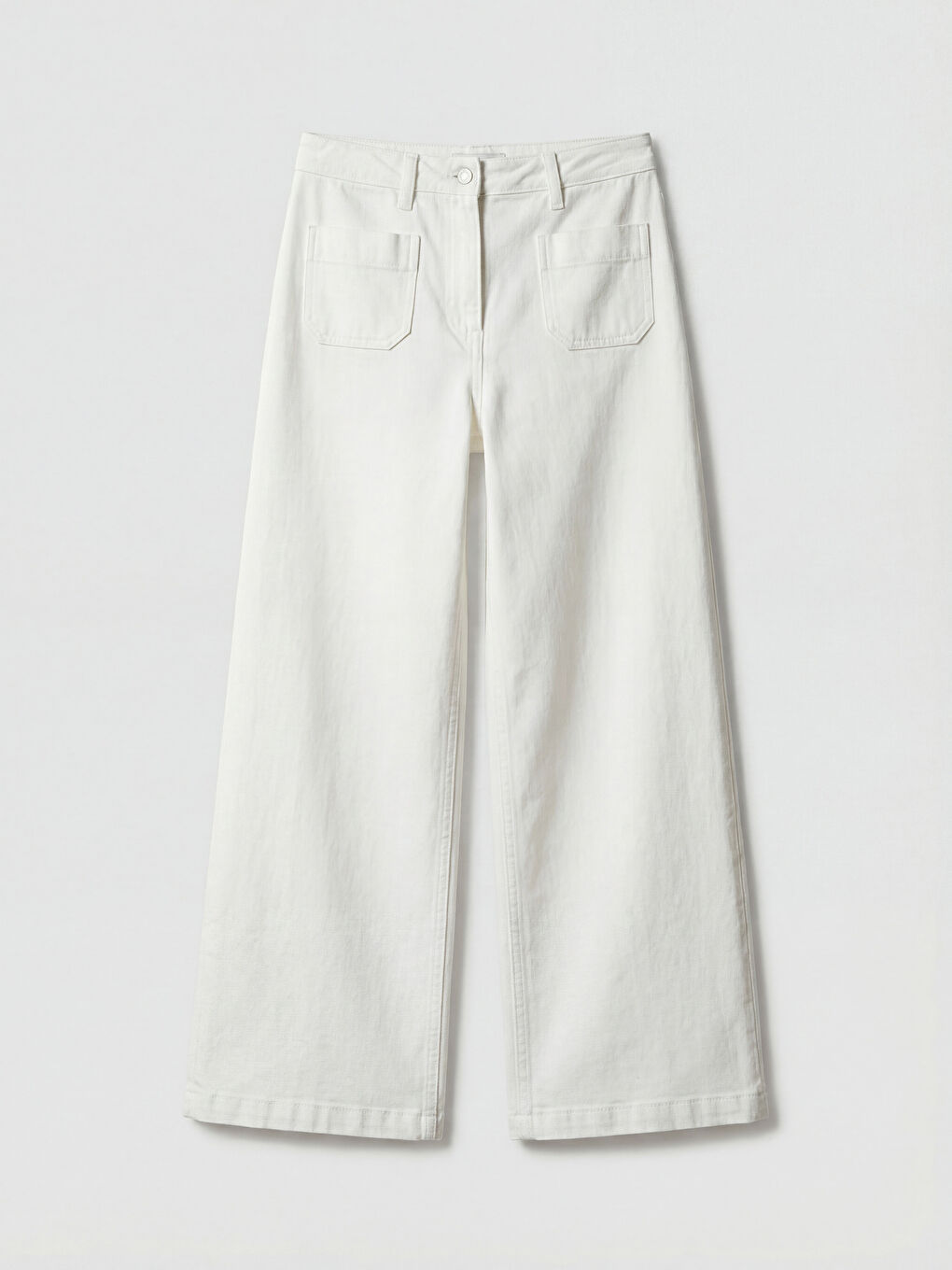 Beyaz Yüksek Bel Wideleg Kadın Jean Pantolon