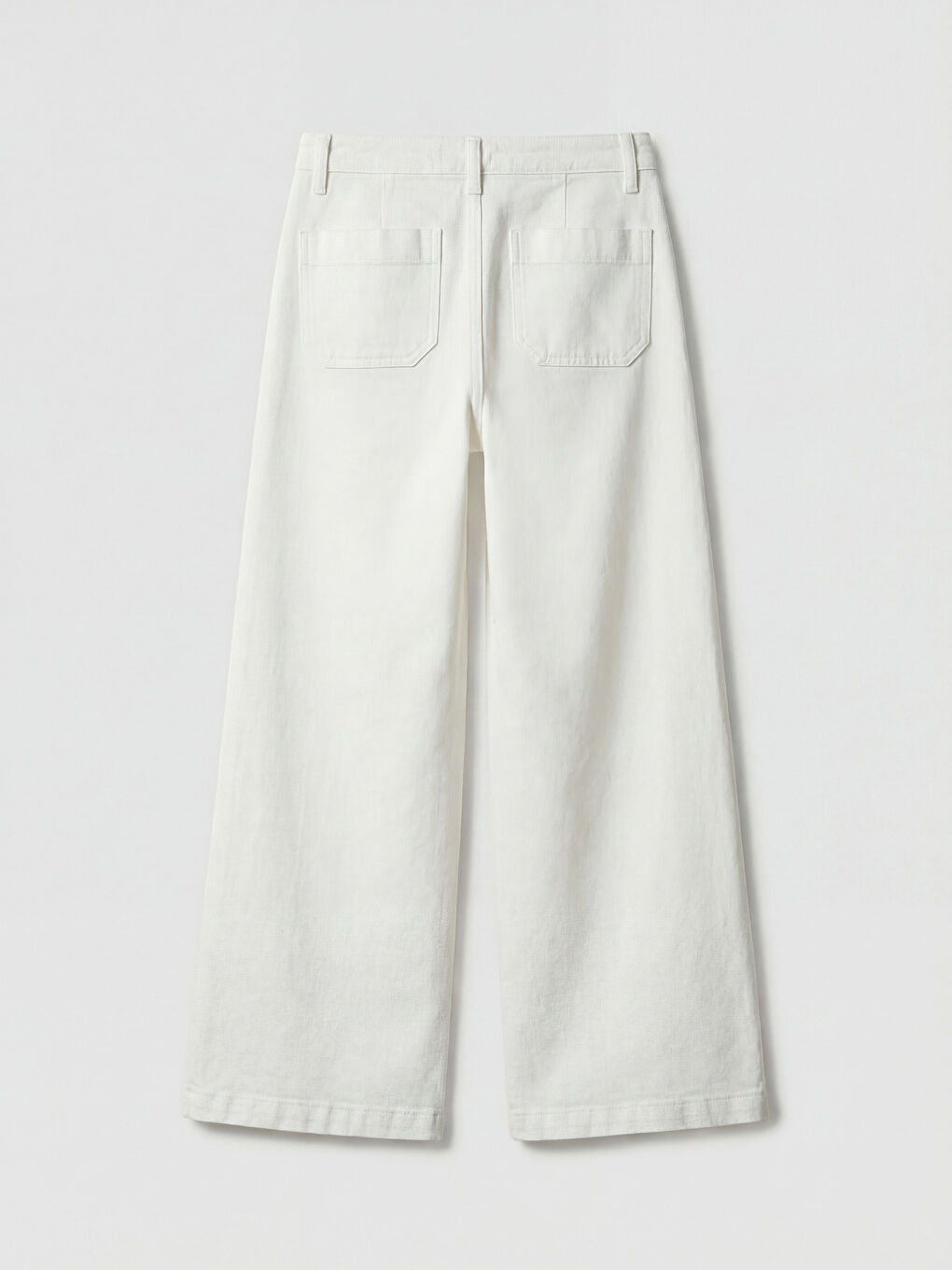 Beyaz Yüksek Bel Wideleg Kadın Jean Pantolon-1