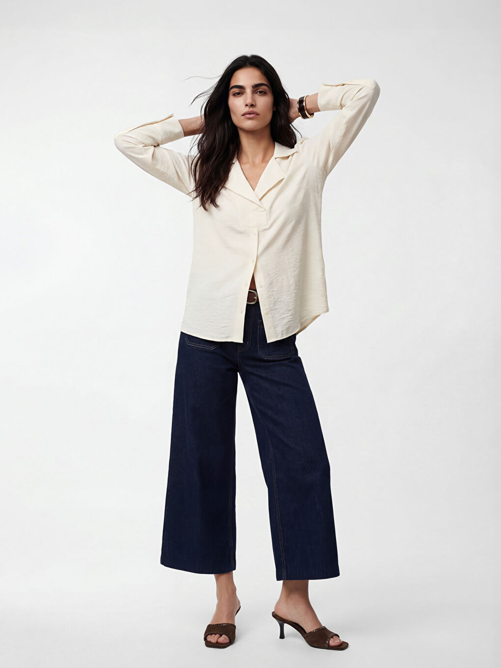 İndigo Yüksek Bel Wideleg Kadın Jean Pantolon