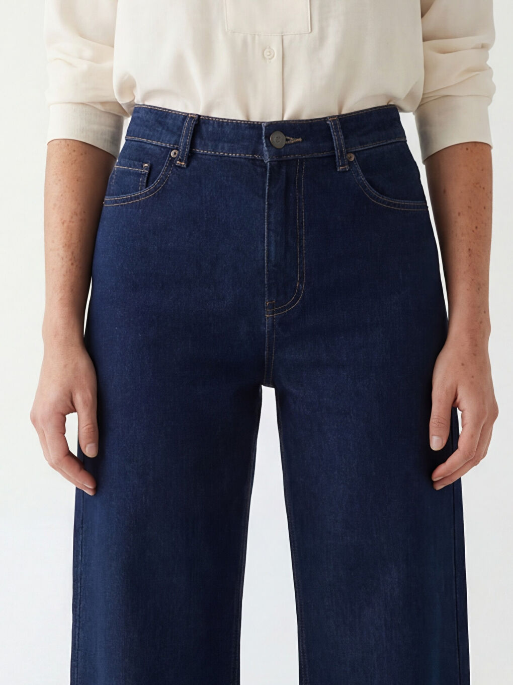 İndigo Yüksek Bel Wideleg Kadın Jean Pantolon-2