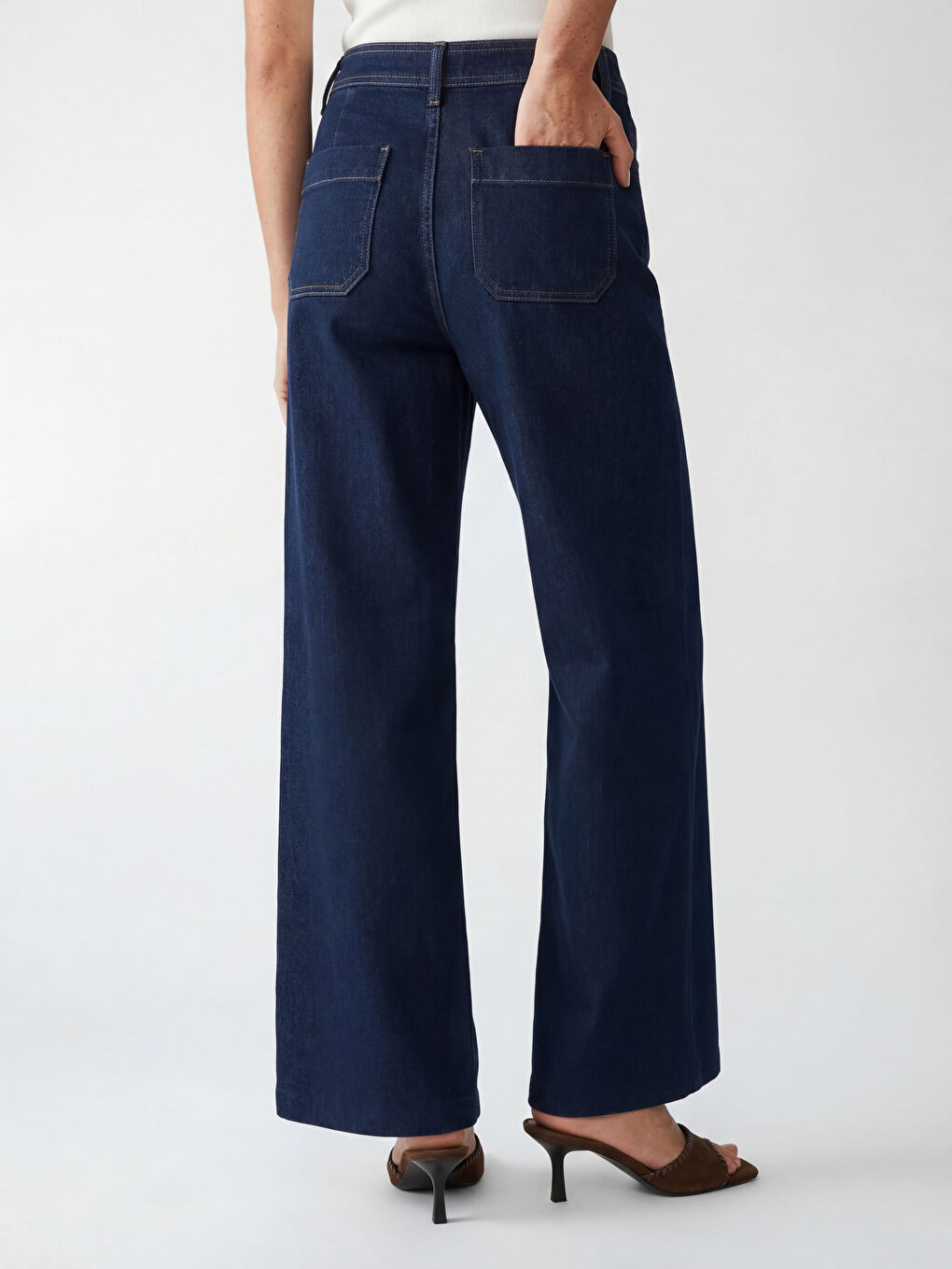 İndigo Yüksek Bel Wideleg Kadın Jean Pantolon-3