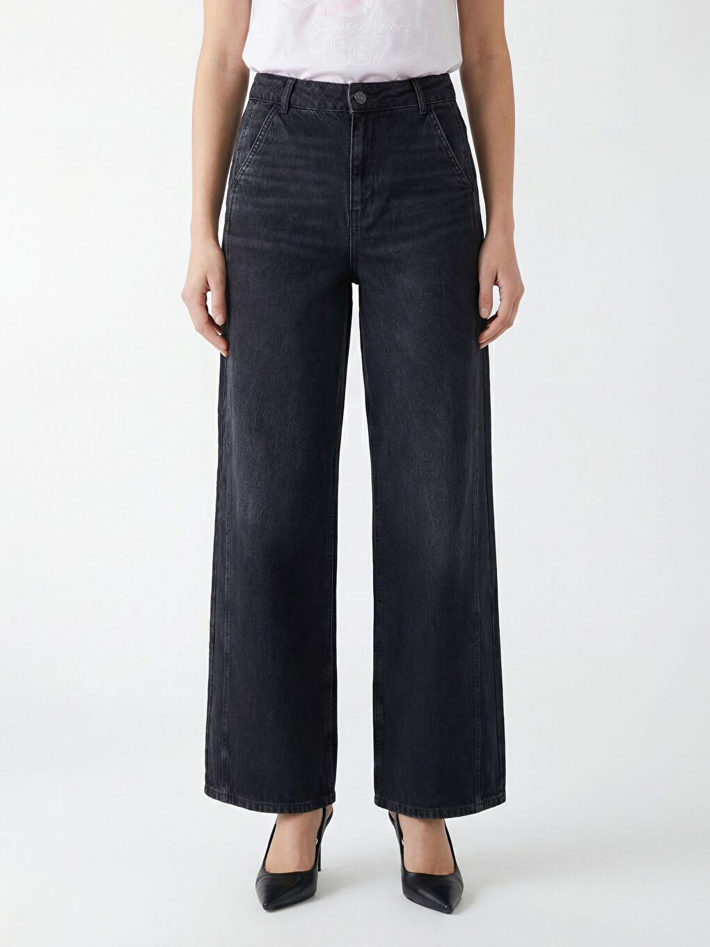 Дънки с широк крачол за жени-1