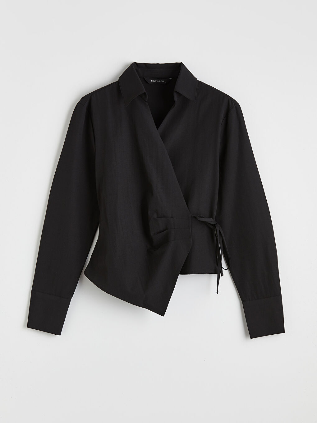 Siyah Kruvaze Yaka Kadın Gömlek-4