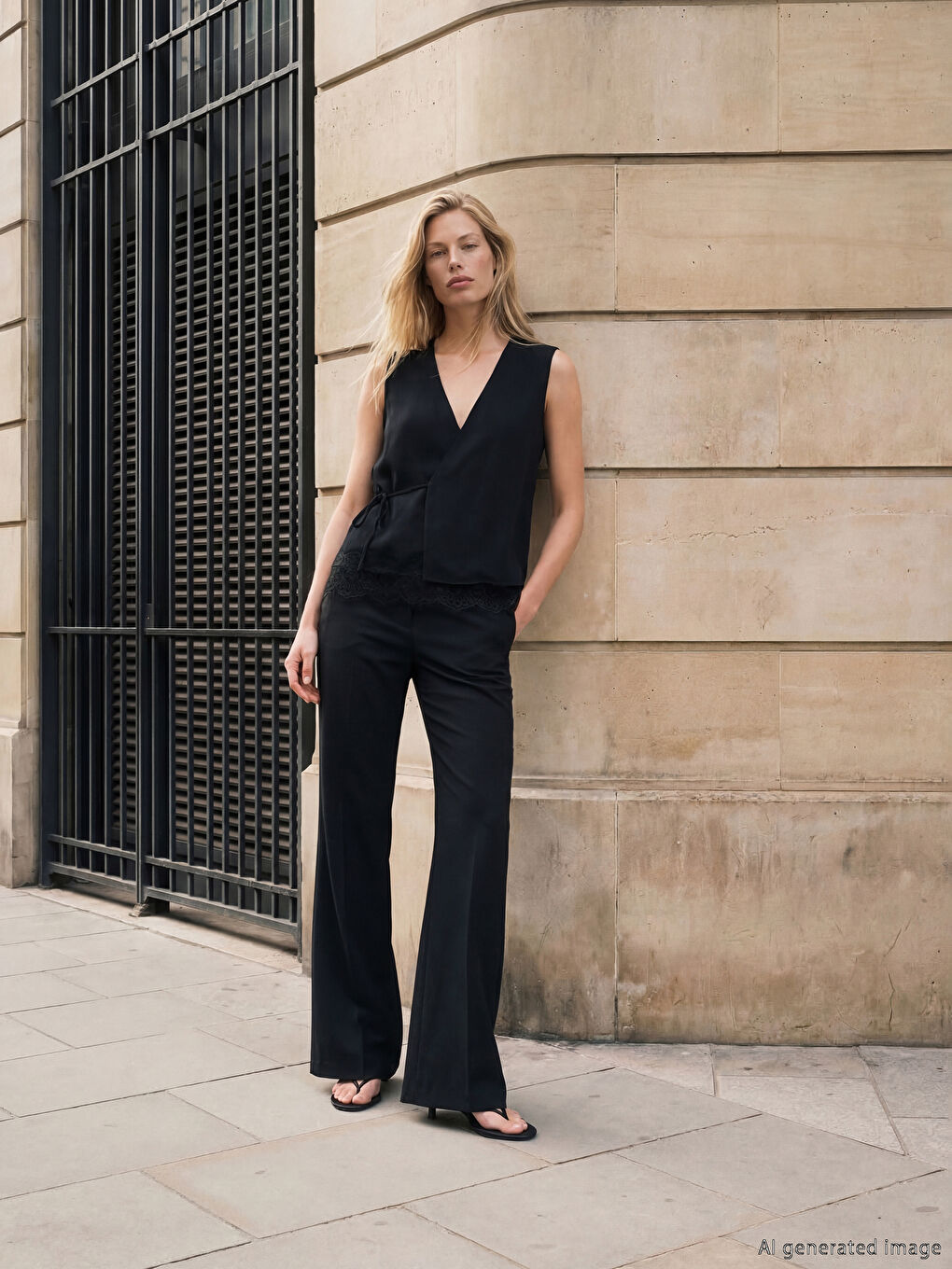 Siyah Kruvaze Yaka Kadın Klasik Yelek-1