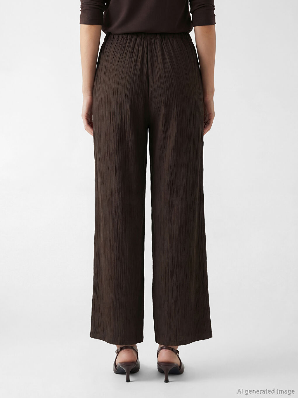 Kahverengi Beli Lastikli Dokulu Kadın Pantolon-3