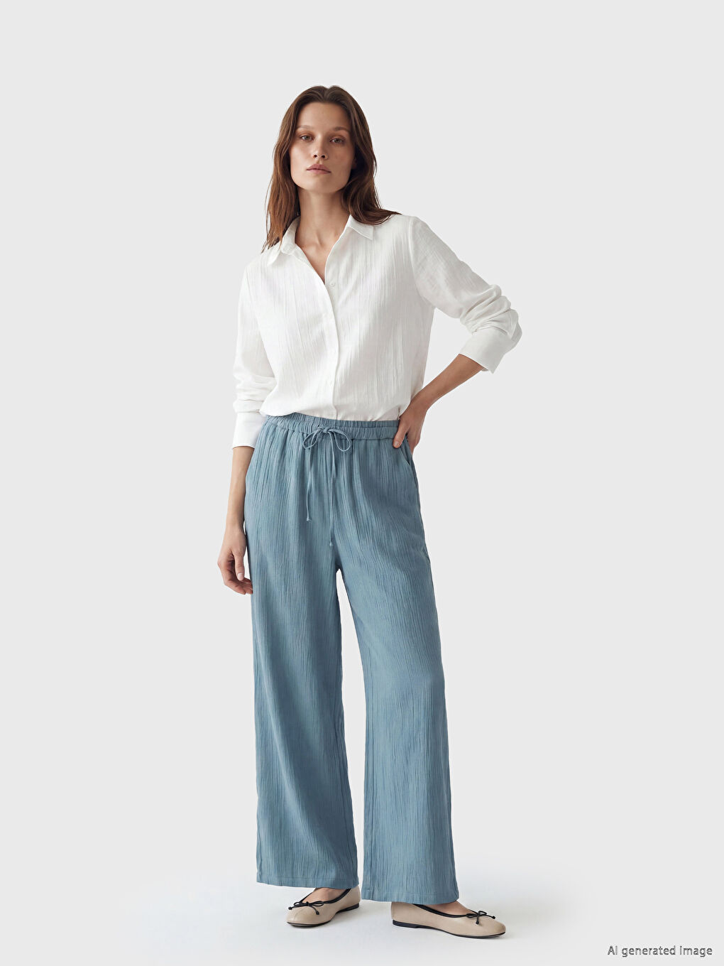 Elastic Waist Textured Women's Trousers