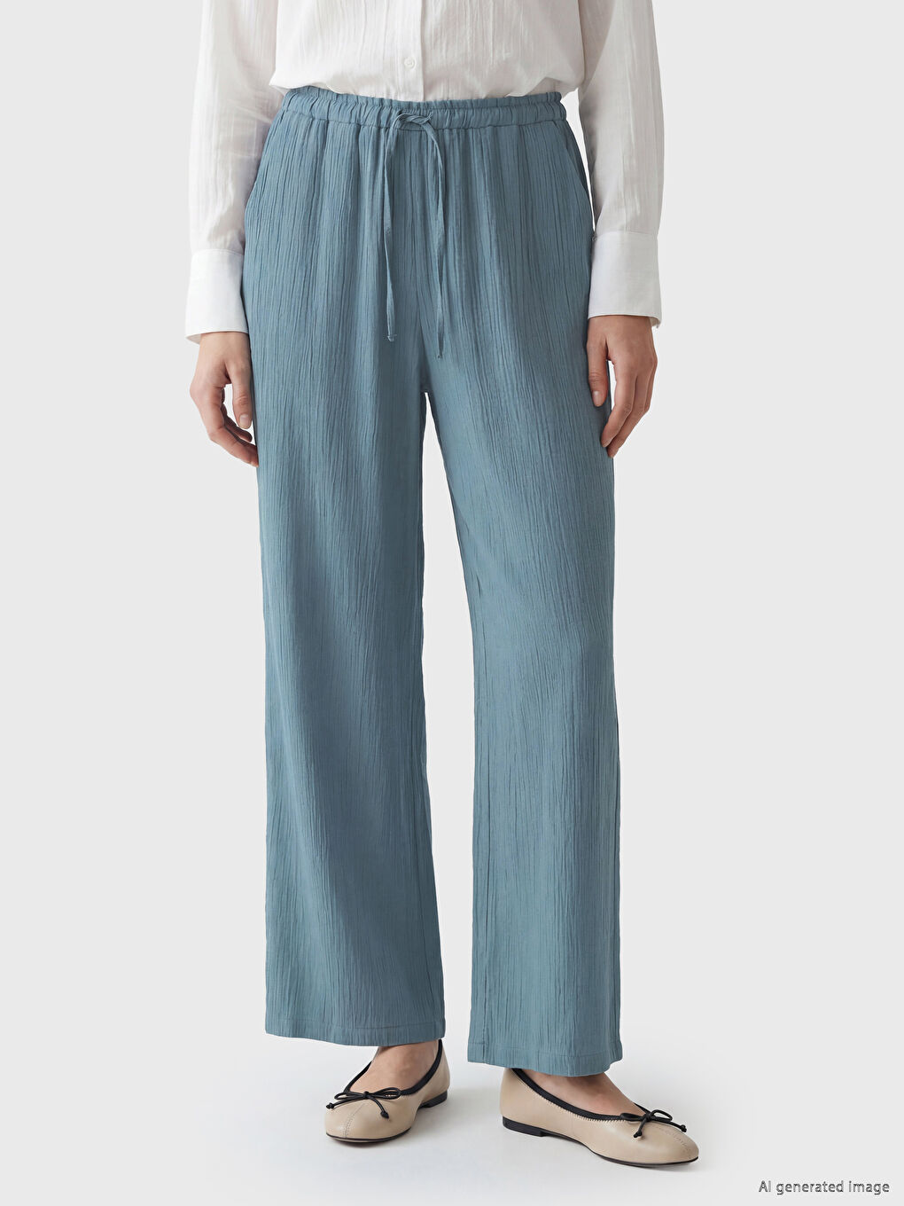 Elastic Waist Textured Women's Trousers-1