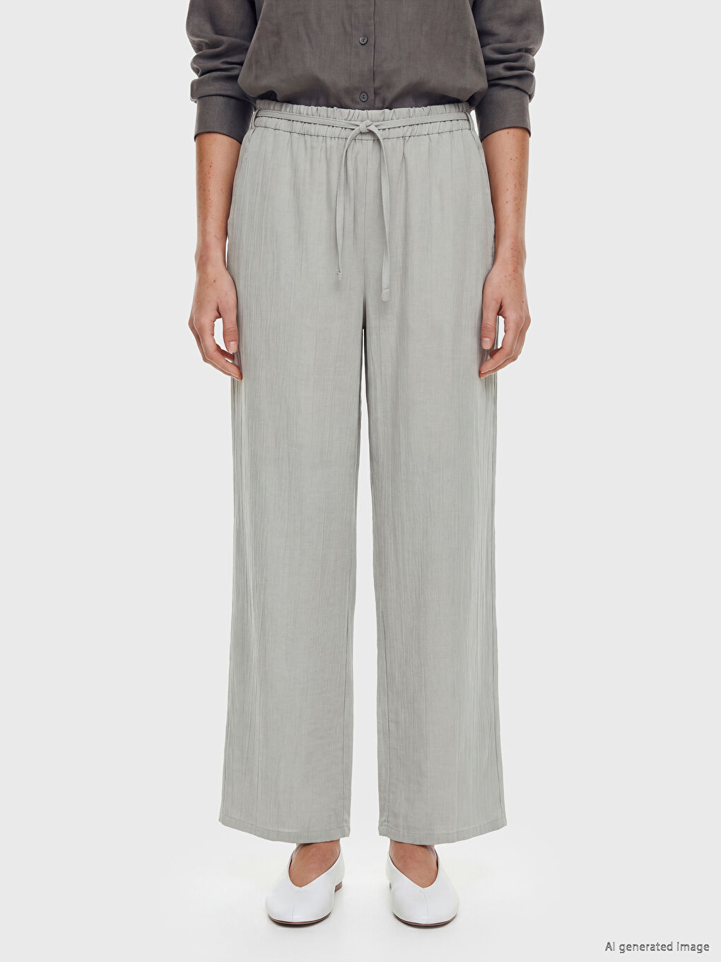 Elastic Waist Textured Women's Trousers-1