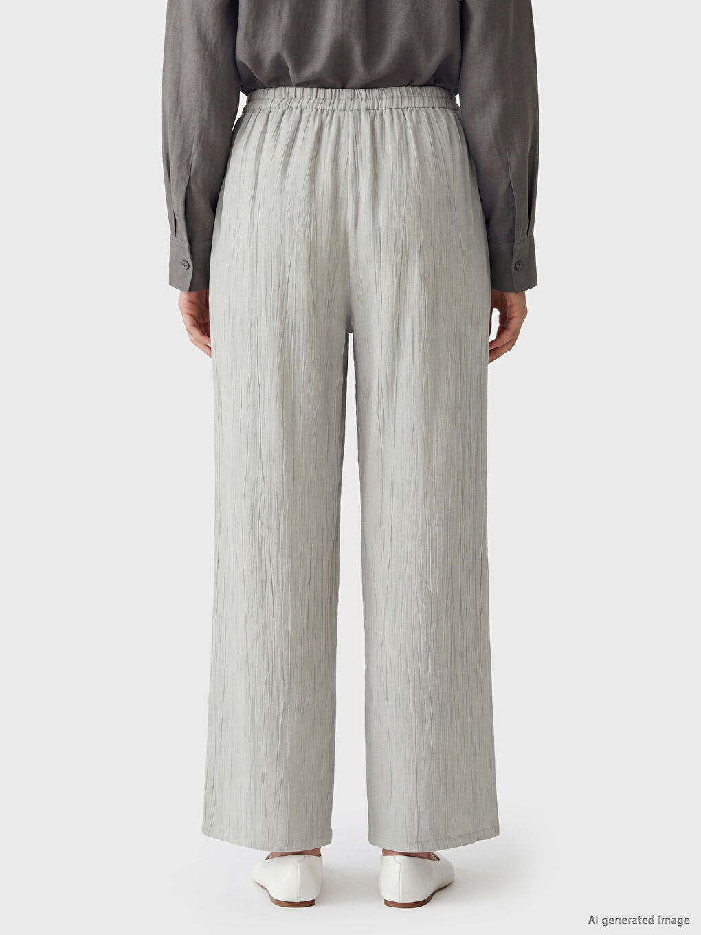 Elastic Waist Textured Women's Trousers-3