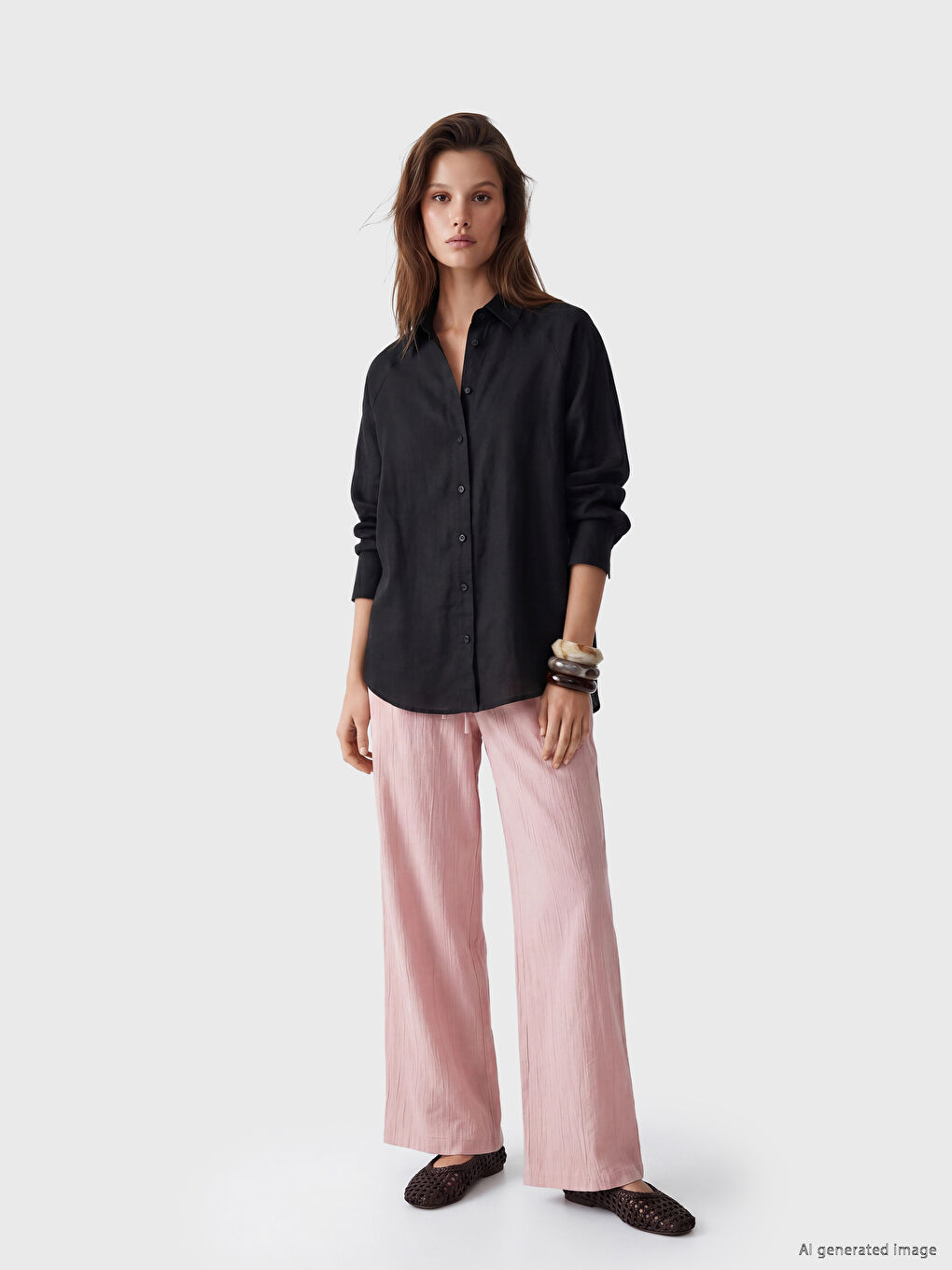 Elastic Waist Textured Women's Trousers