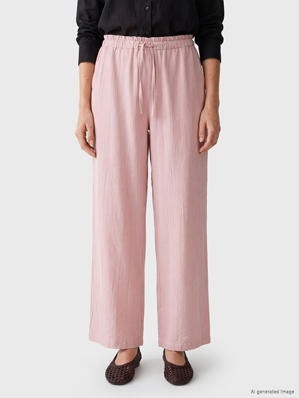 Elastic Waist Textured Women's Trousers-1