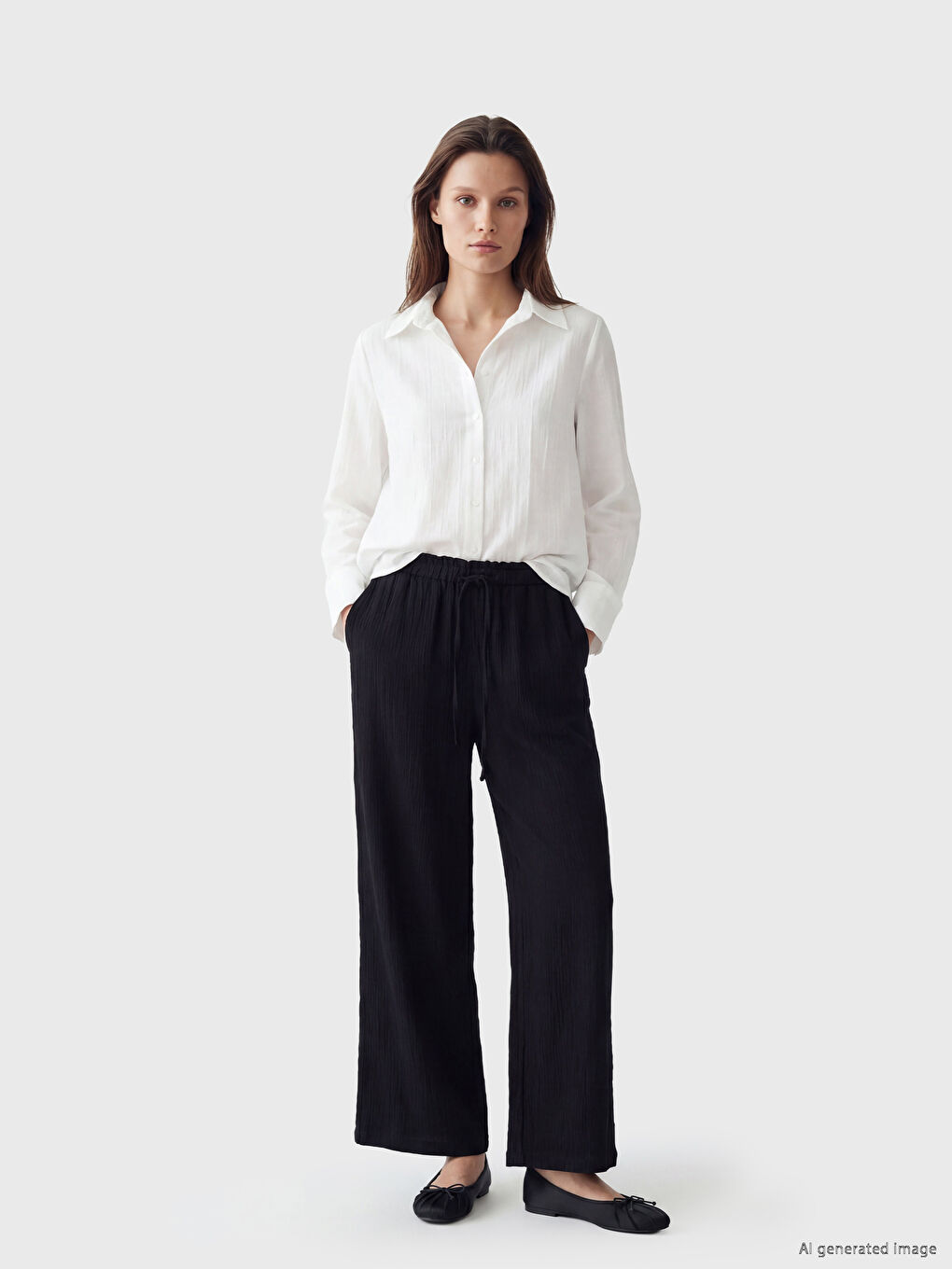 Elastic Waist Textured Women's Trousers