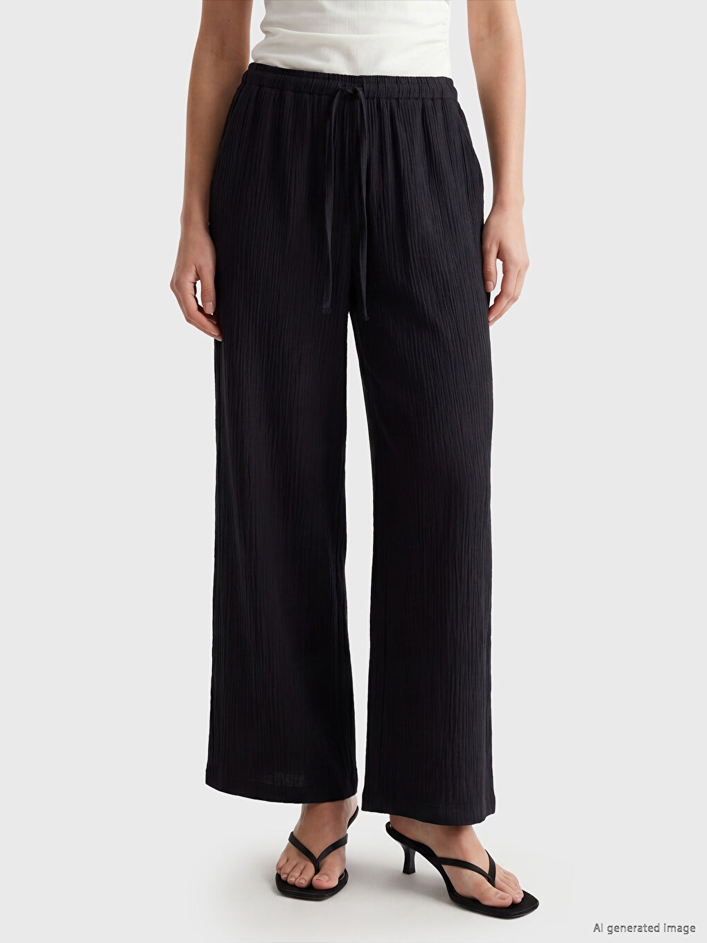 Elastic Waist Textured Women's Trousers-1