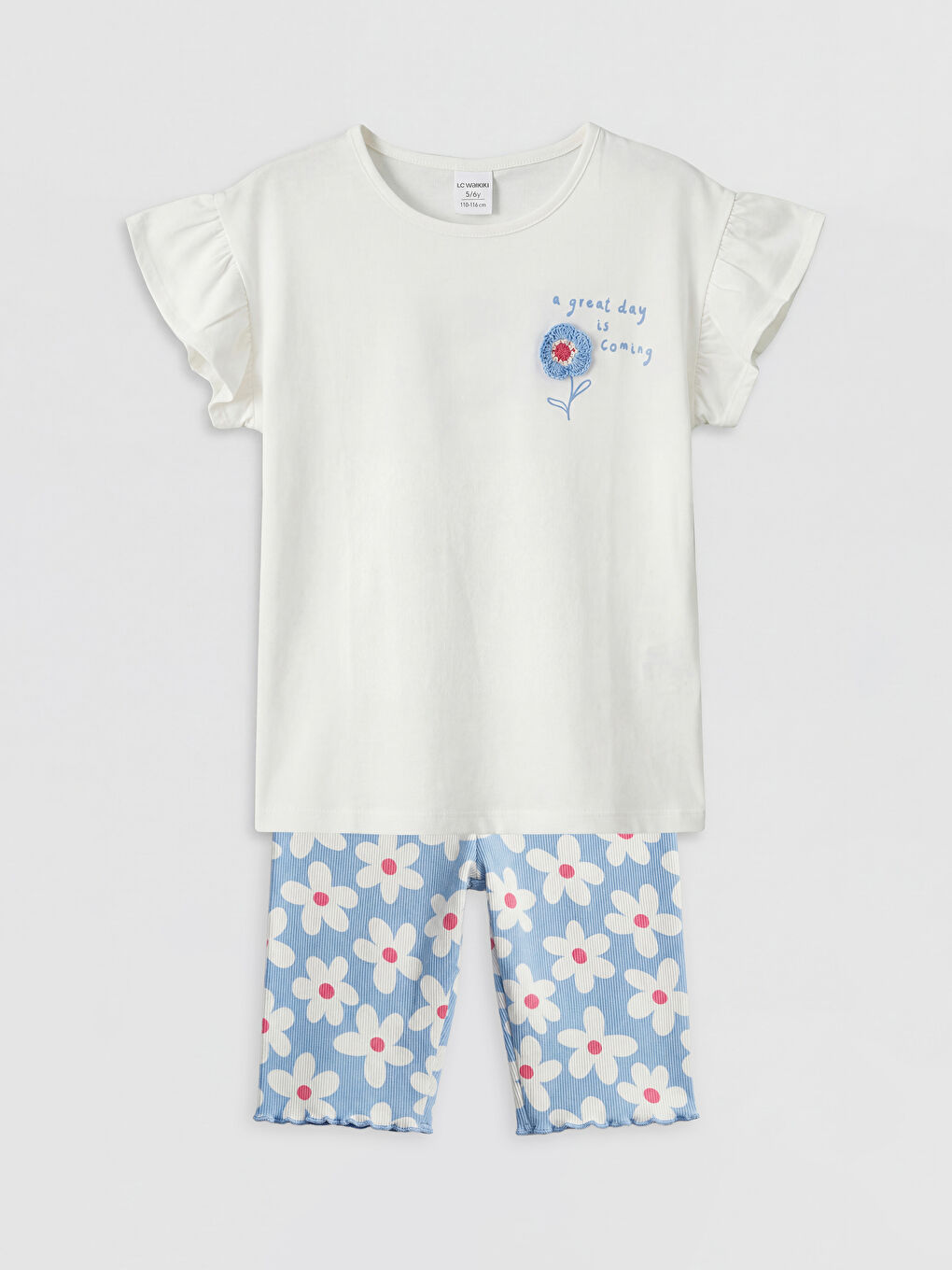 Ekru Çiçek Desenli Kız Çocuk Takım