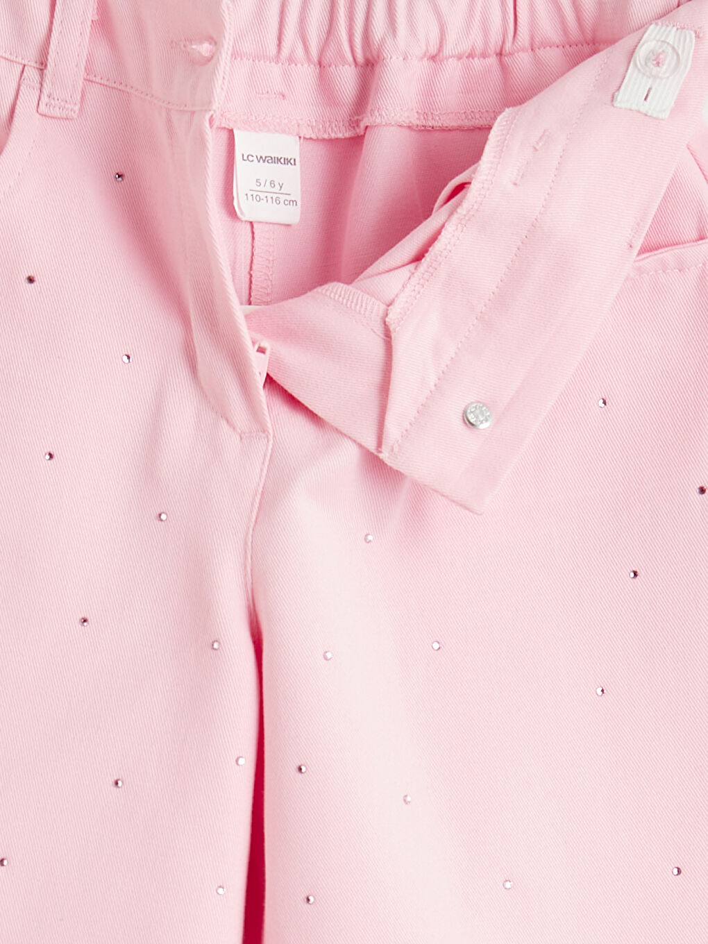 Pembe Kız Çocuk Taşlı Gabardin Pantolon-1