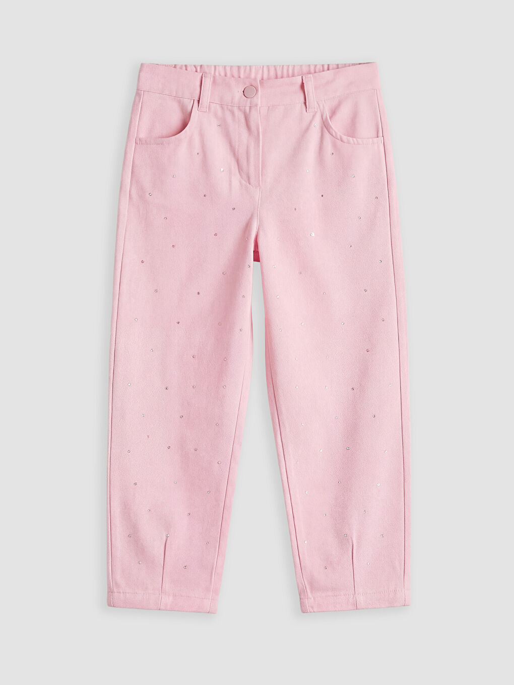 Pembe Kız Çocuk Taşlı Gabardin Pantolon-1