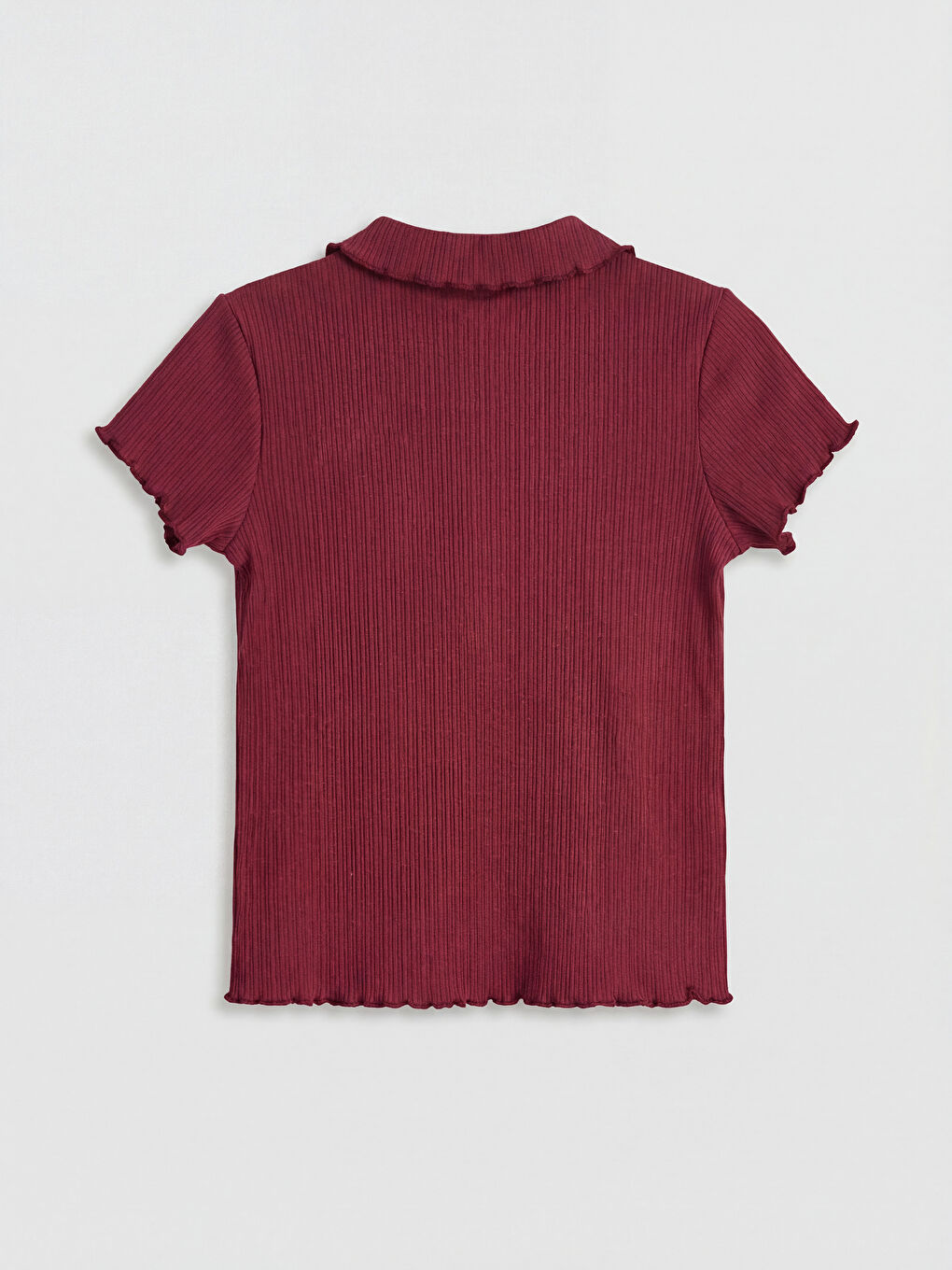 Bordo Bebe Yaka Baskılı Kız Bebek Tişört	-1