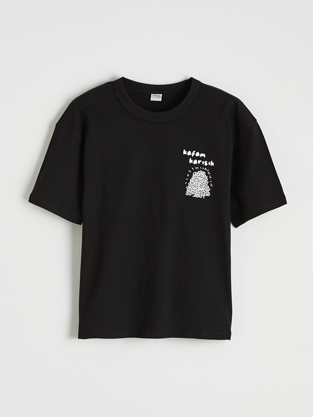 Siyah Bisiklet Yaka Yazı Baskılı Erkek Çocuk Tişört