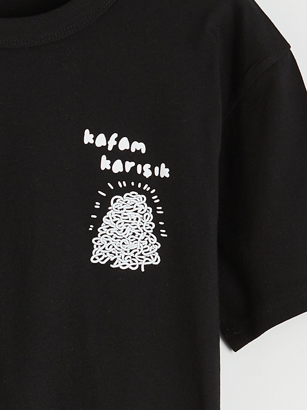 Siyah Bisiklet Yaka Yazı Baskılı Erkek Çocuk Tişört-2