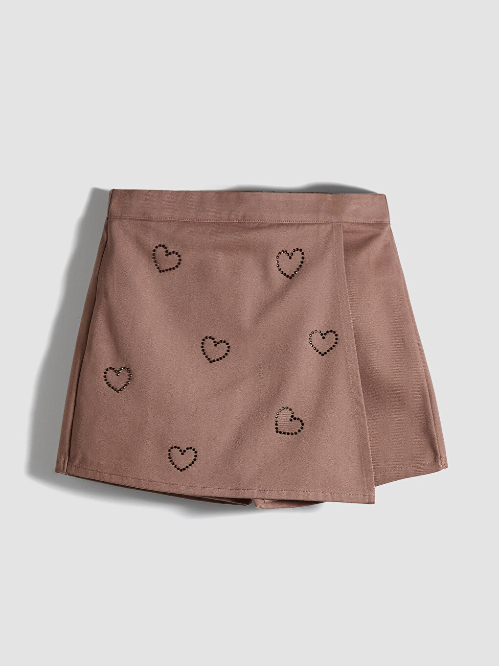 Kahverengi Taş İşlemeli Kız Çocuk Şort Etek ve Çorap-1