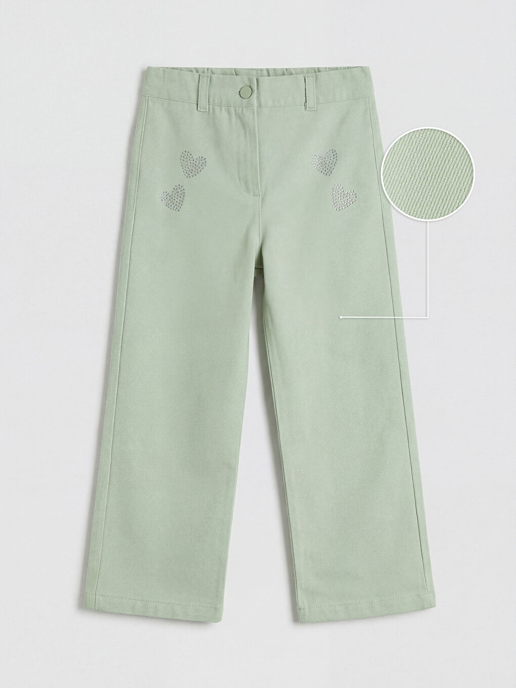 Yeşil Wideleg Taşlı Kız Çocuk Gabardin Pantolon
