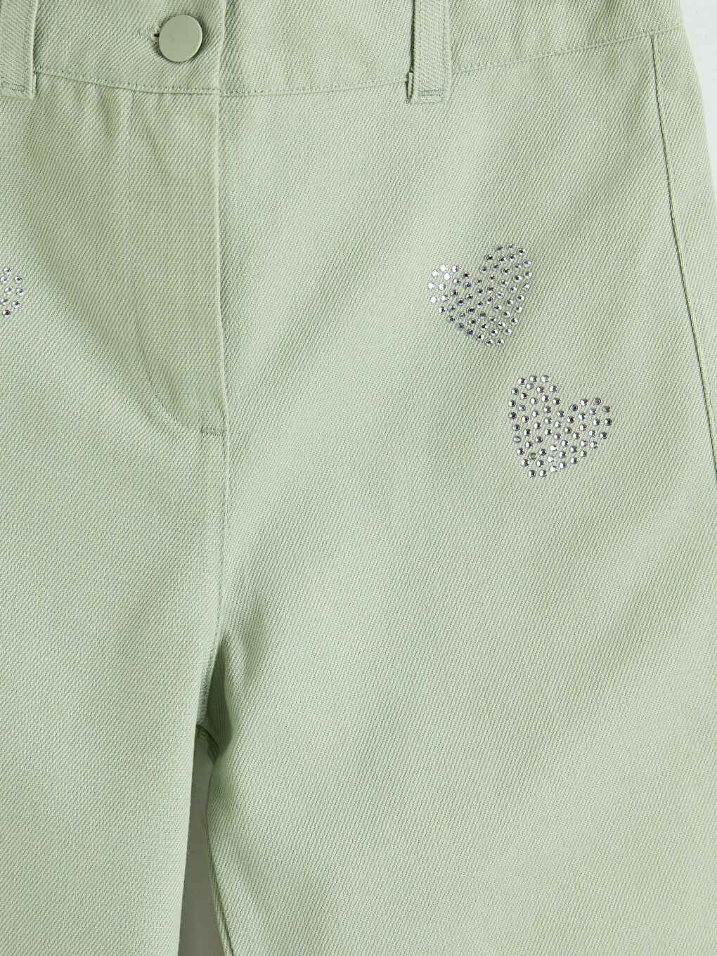Yeşil Wideleg Taşlı Kız Çocuk Gabardin Pantolon-2