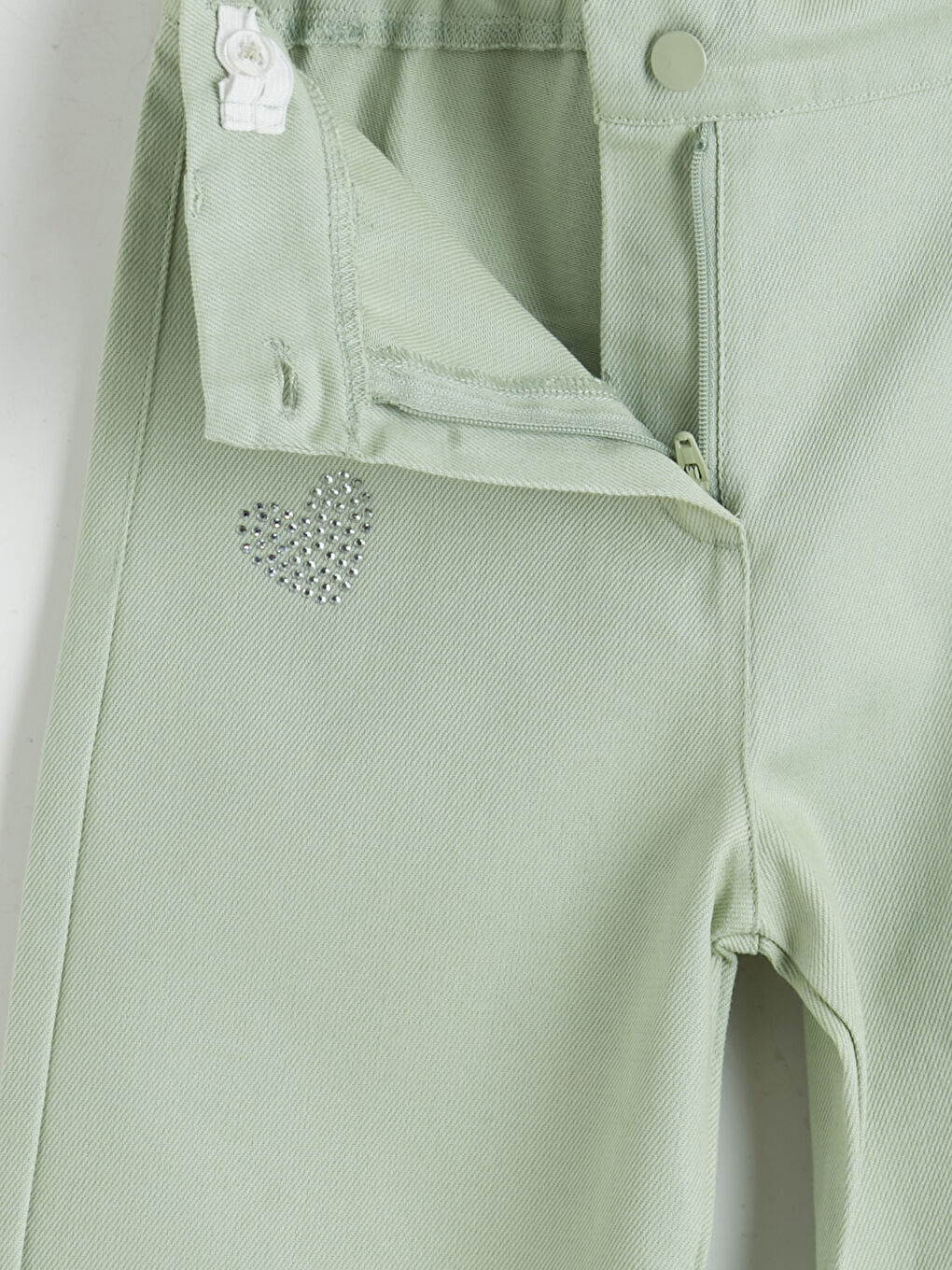 Yeşil Wideleg Taşlı Kız Çocuk Gabardin Pantolon-3