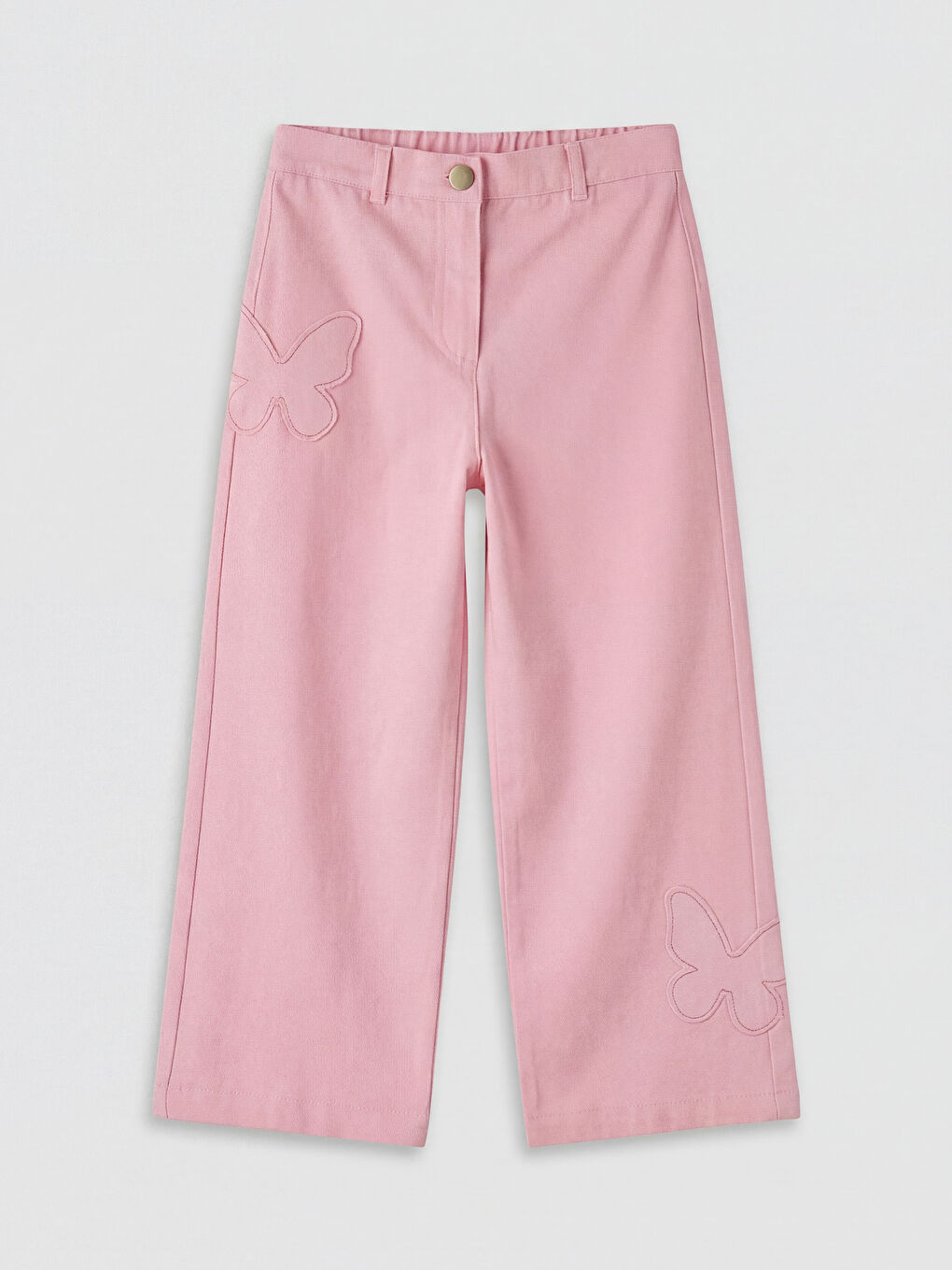 Pembe Beli Lastikli Nakışlı Kız Çocuk Pantolon