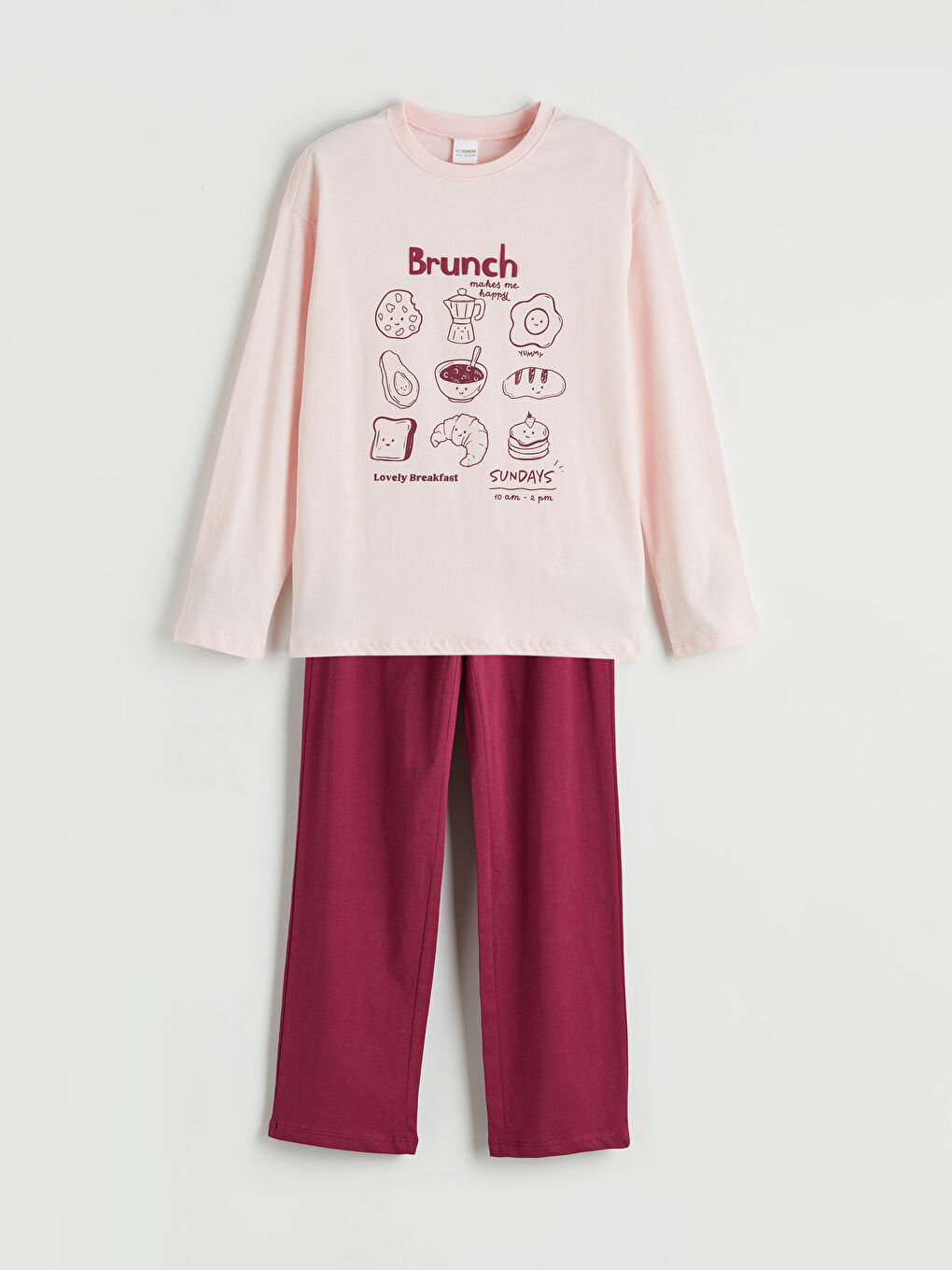 Pembe Baskılı Bisiklet Yaka Kız Çocuk Pijama Takım