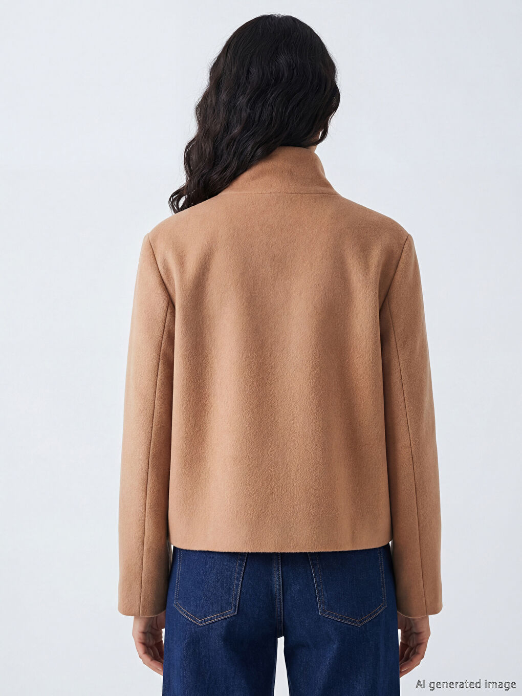 Bej Dik Yaka Kadın Kaşe Mont-2