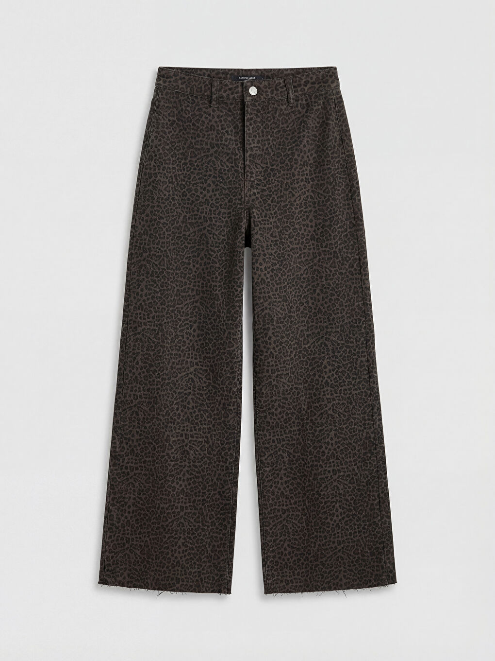 Kahverengi Wideleg Leopar Desenli Kadın Jean Pantolon