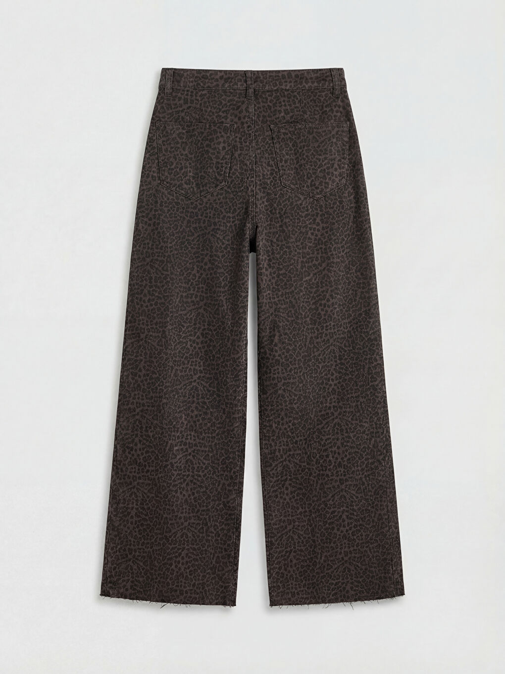 Kahverengi Wideleg Leopar Desenli Kadın Jean Pantolon-1