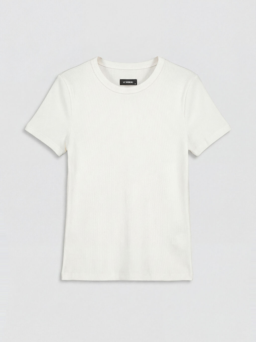 Ekru Bisiklet Yaka Kısa Kollu Kız Çocuk Tişört