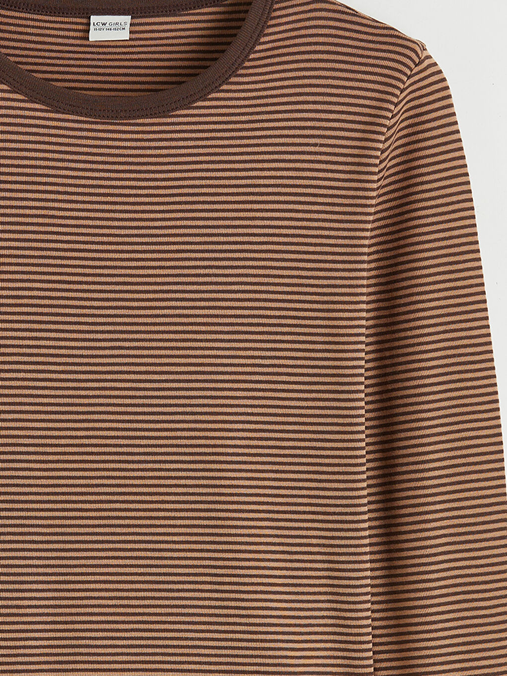 Kahverengi Bisiklet Yaka Uzun Kollu Çizgili Kız Çocuk Tişört-2