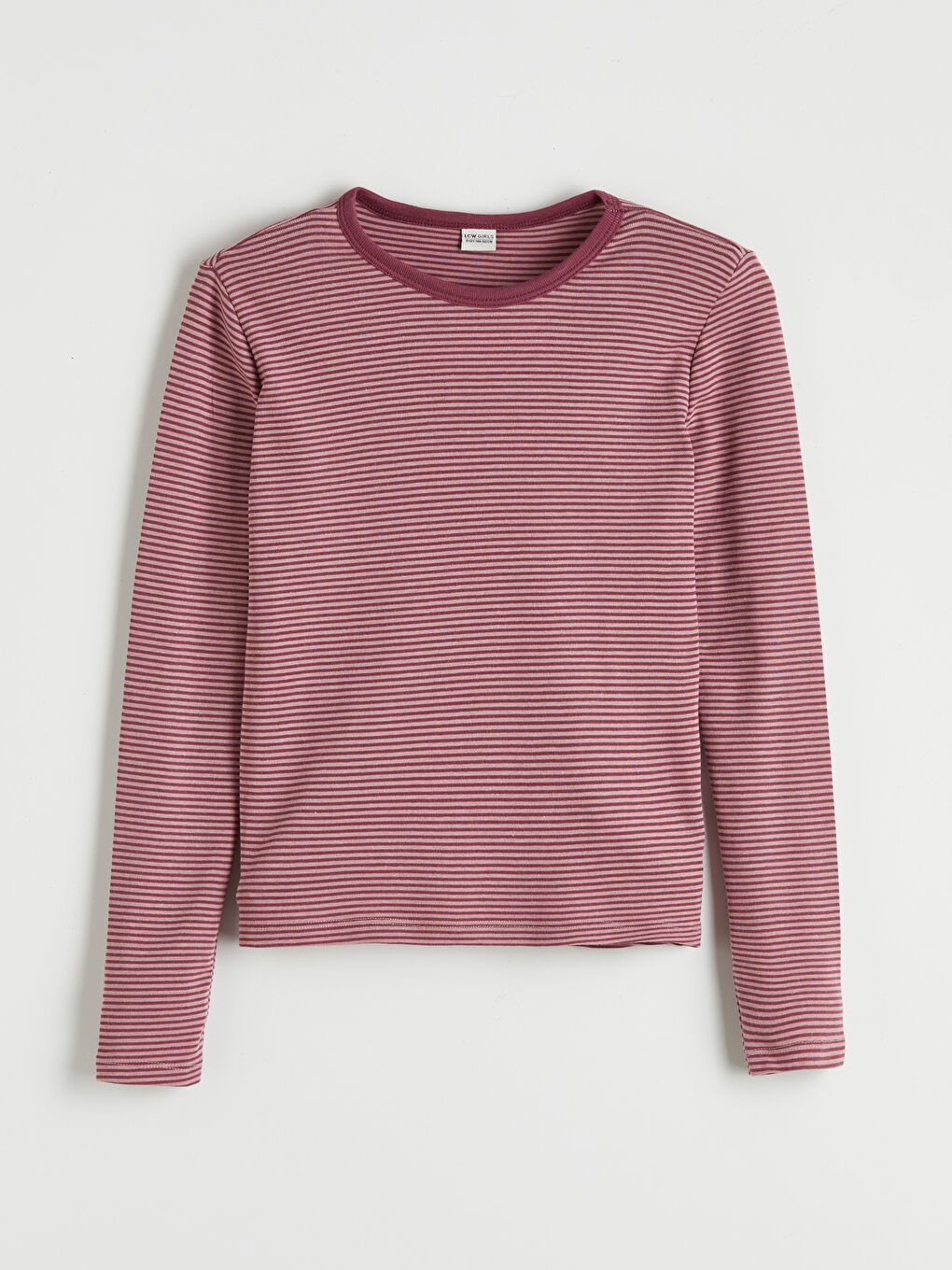 Mürdüm Bisiklet Yaka Çizgili Kız Çocuk Uzun Kollu Tişört