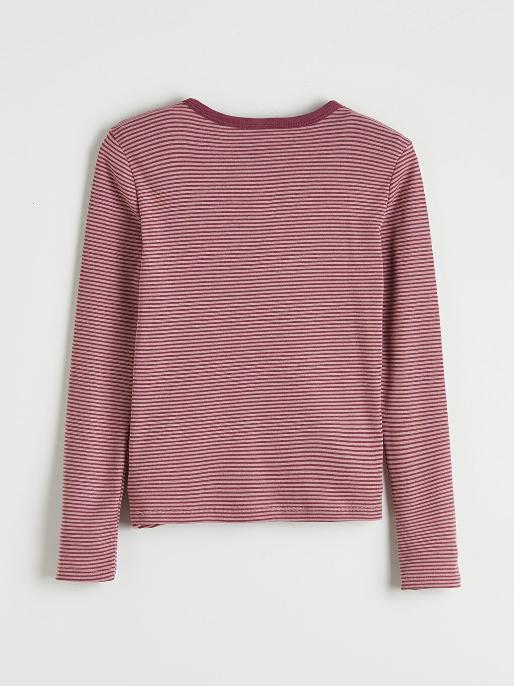 Mürdüm Bisiklet Yaka Çizgili Kız Çocuk Uzun Kollu Tişört-1