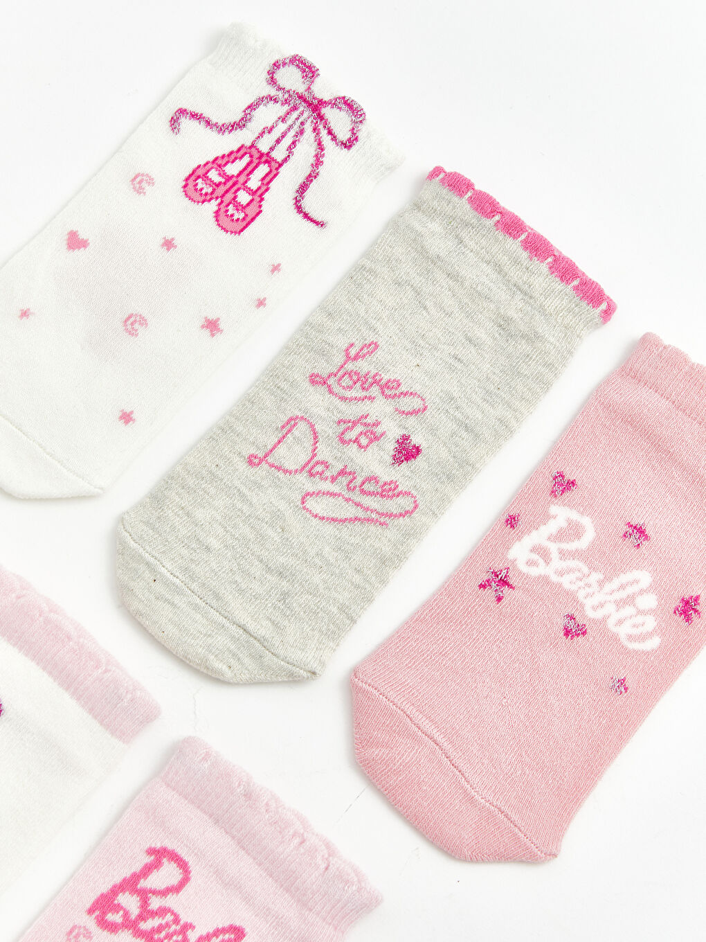Ekru Barbie Desenli Kız Çocuk Patik Çorap 5'li-1